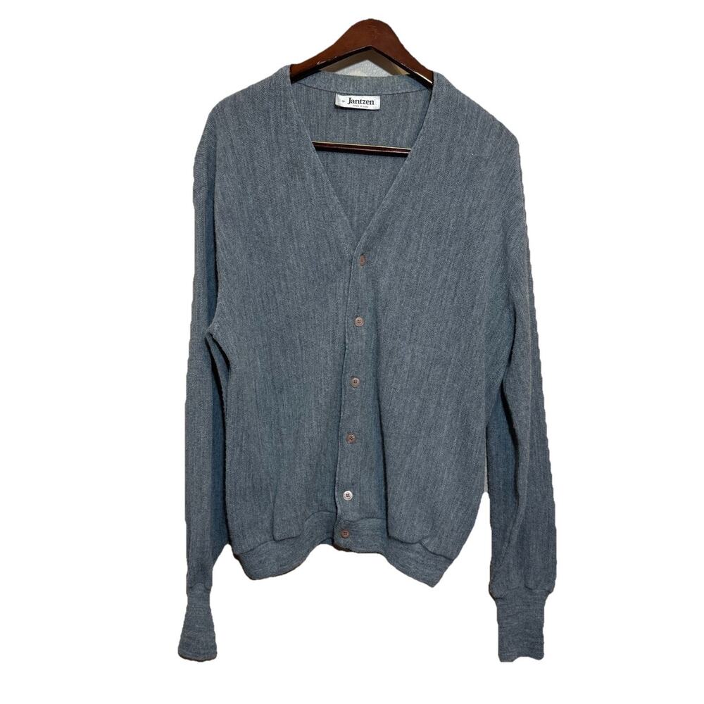 Vintage Jantzen Grandpa Cardigan Sweater Men's Size Extra Large Gray Mr. Roger’s